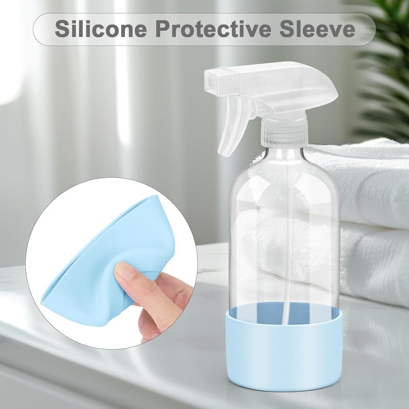 Worldgsb 2 Pack Glass Spray Bottles with Silicone Sleeve, 16 oz Empty Refillable Containers with Adjustable Spray Nozzles, Spray Bottles for Hair, Cleaning Solutions and Plants Blue&Pink - Image 3